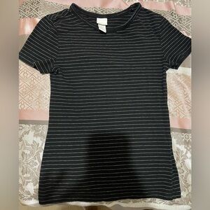 Black and white stripe crew neck shirt